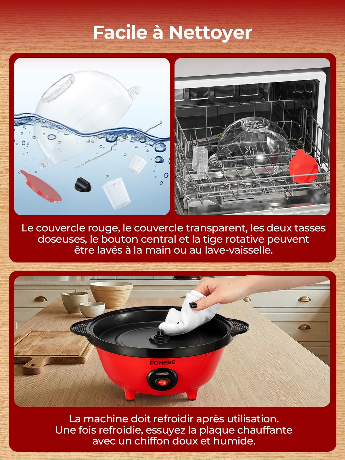 FOHERE 4,5L Machine à Pop Corn, 700W Popcorn Machine avec 2 Tasses à Mesurer pour Les Grains de Maïs, le Sucre et l'huile, Agitation Automatique, Idéal pour Les Vacances et Les Soirées Cinéma