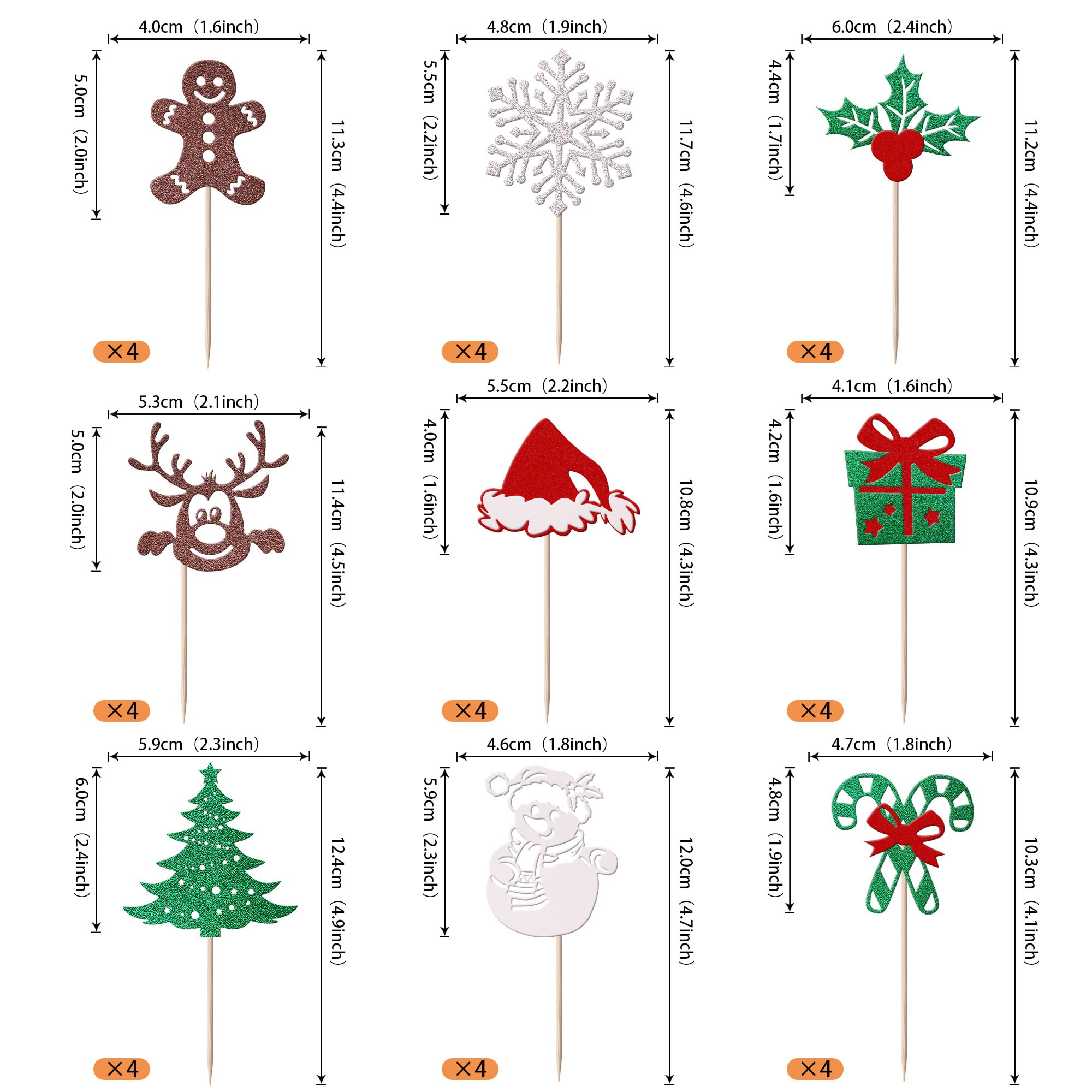 Xsstarmi 36 Pack Merry Christmas Cupcake Toppers Glitter Xmas Santa Claus Tree Snowman Sock Hat Cupcake Picks for New Year Baby Shower Christmas Party Cake Decoration… - Image 2