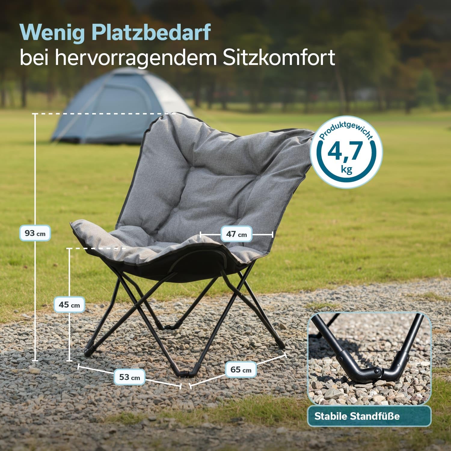 Skandika Krzesło kempingowe Tolga XL, składany fotel z tapicerką, składany, wysokość siedziska 45 cm, obciążenie do 120 kg, lekki 4,7 kg, z torbą do przenoszenia, fotel kempingowy, na festiwal, do