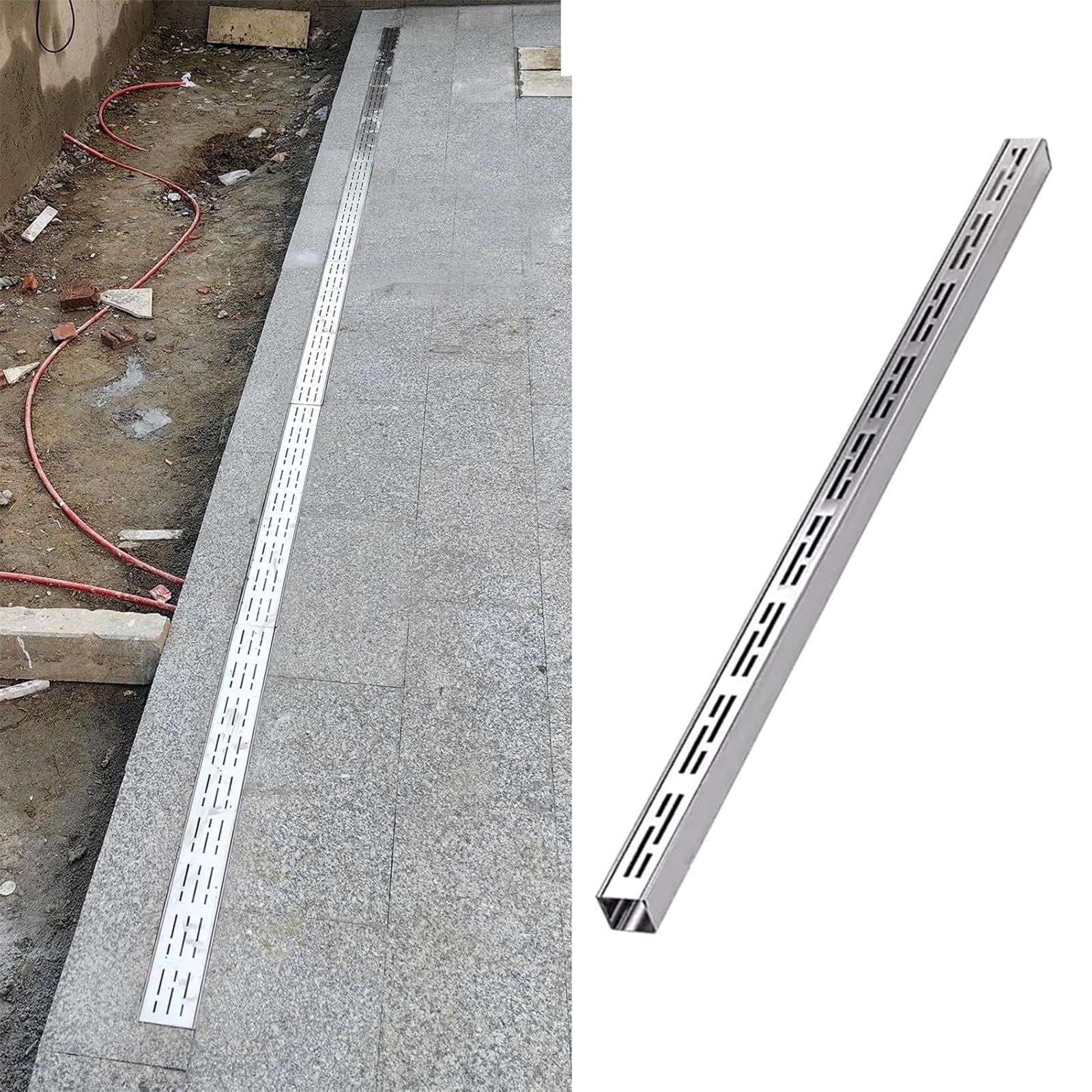 GLDYTVF Narrow Channel Drain Grate, Heavy Duty Stainless Steel Trench Drain Kit, Slimline Gutter System for Driveways, Water Diverter, Splicable Drainage Solution (10x5cm/4x2in)