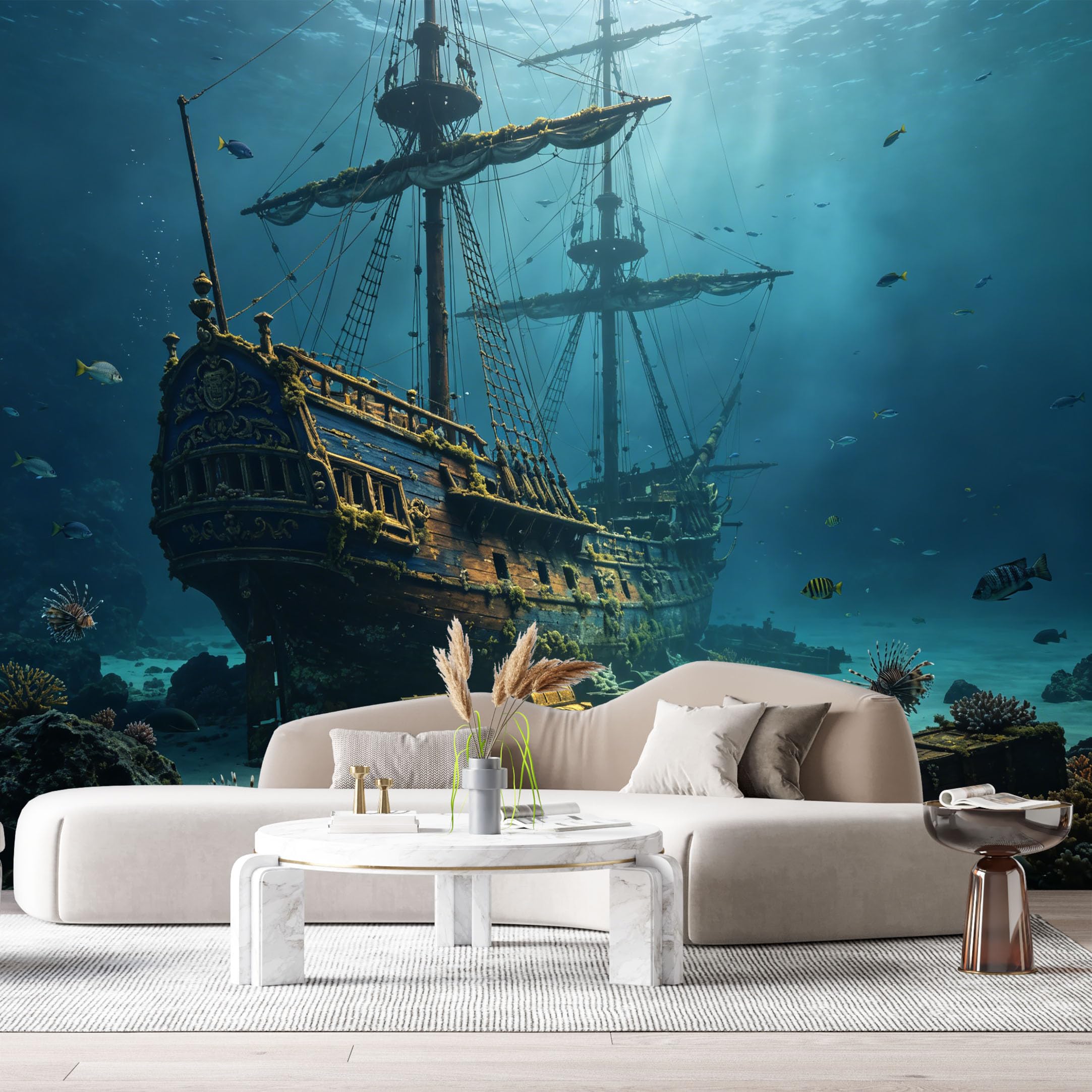 Custom Size Wall Murals Underwater Shipwreck Ocean Marine 3D Trompe Loeil Treasure Chests SelfAdhesiveWall Fabric Removable Wallpaper Wall Decor for Living Room Bedroom Bathroom
