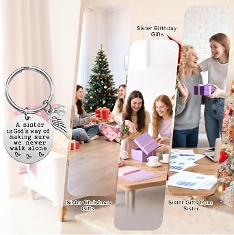 Sister Gift - A Sister is God's Way of Making Sure We Never Walk Alone KeychainJewelry Christmas Birthday Gifts for Sisters from Sisters