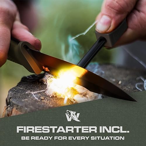 Vista 40 de ODENWOLF WOLF-I - Cuchillo de supervivencia de espiga completa con funda, elegante hoja fija táctica, hecho de acero 440C, cuchillo de supervivencia