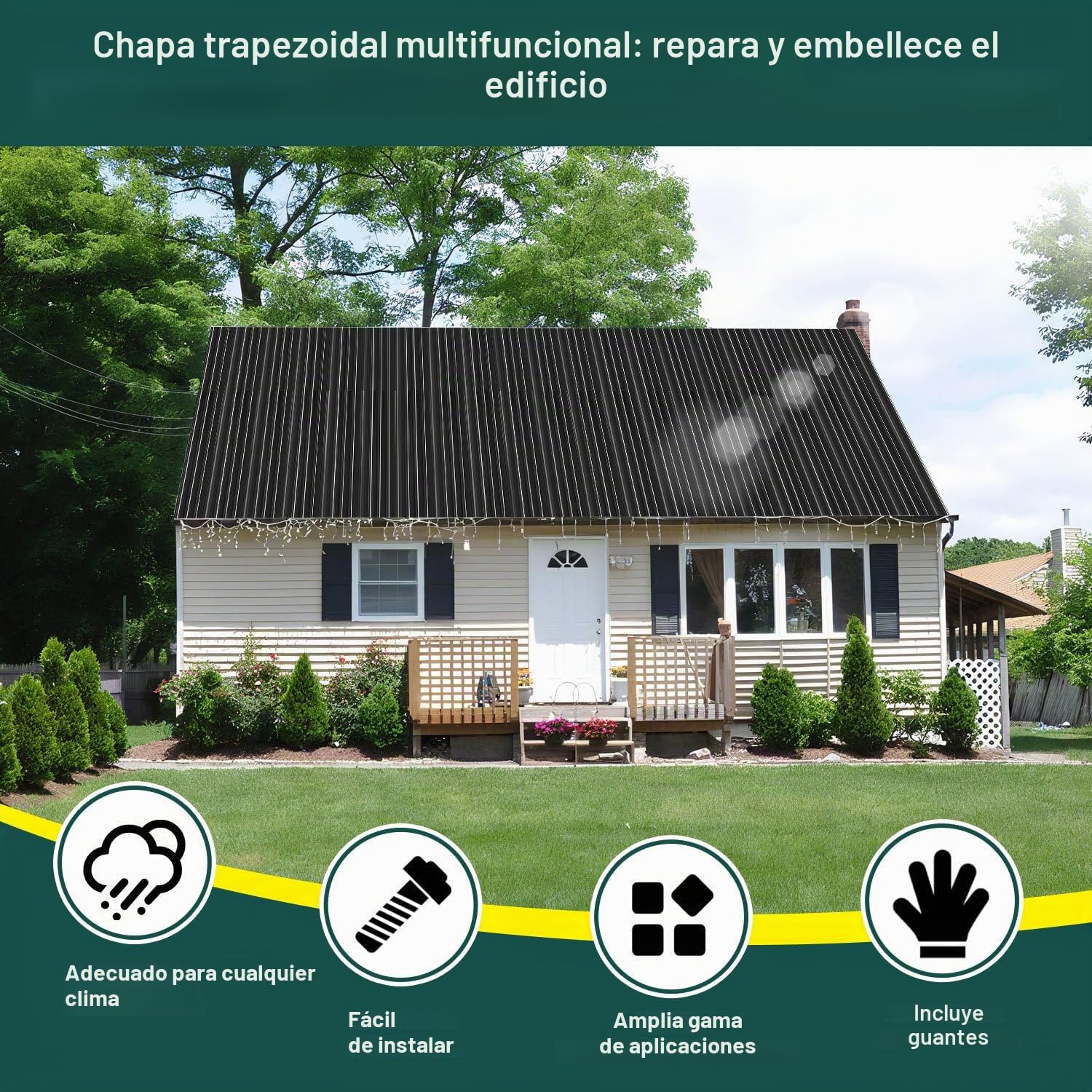 12 láminas trapezoidales de 129 × 46 cm – 7 m², para techo de 0,25 mm, chapa perfilada de acero galvanizado para cobertizos, garajes e invernaderos, antracita, guantes de protección contra