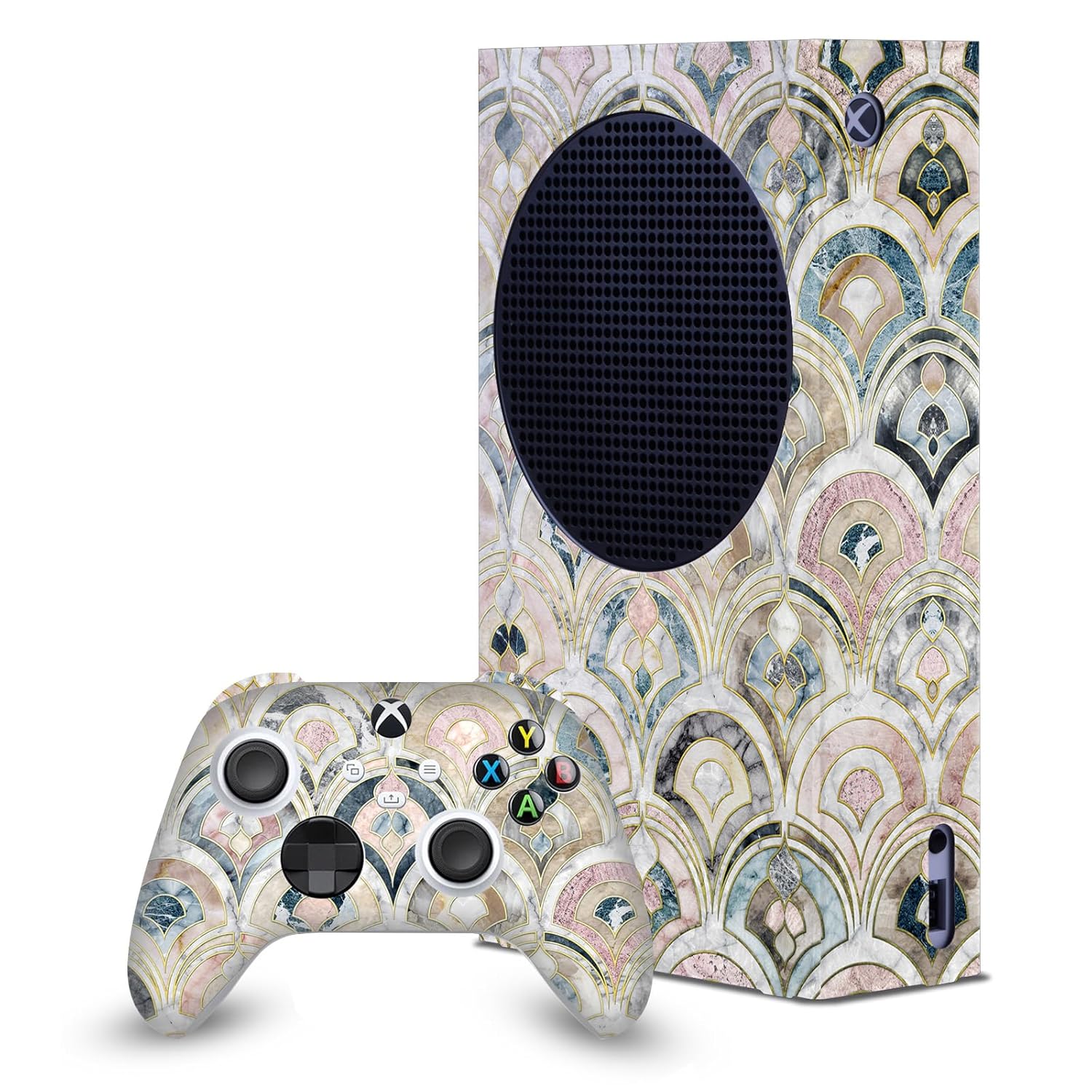 Head Case Designs Officially Licensed Micklyn Le Feuvre Art Deco Tiles In Soft Pastels Art Mix Game Console Wrap and Controller Skin Compatible With Xbox Series S Console & Controller Bundle