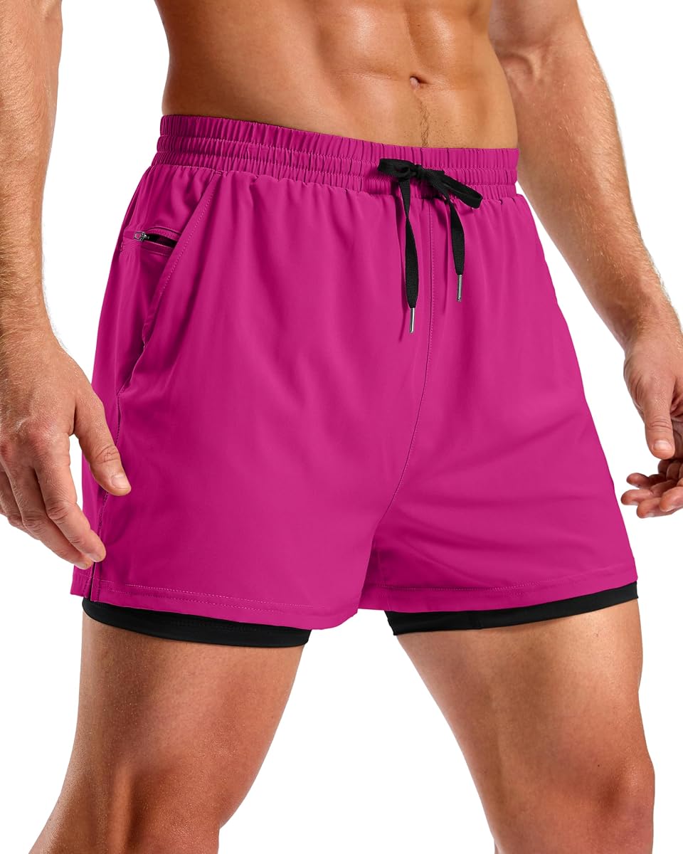 Men's 2 in 1 Workout Running Shorts 5" Lined Shorts with 4 Pockets