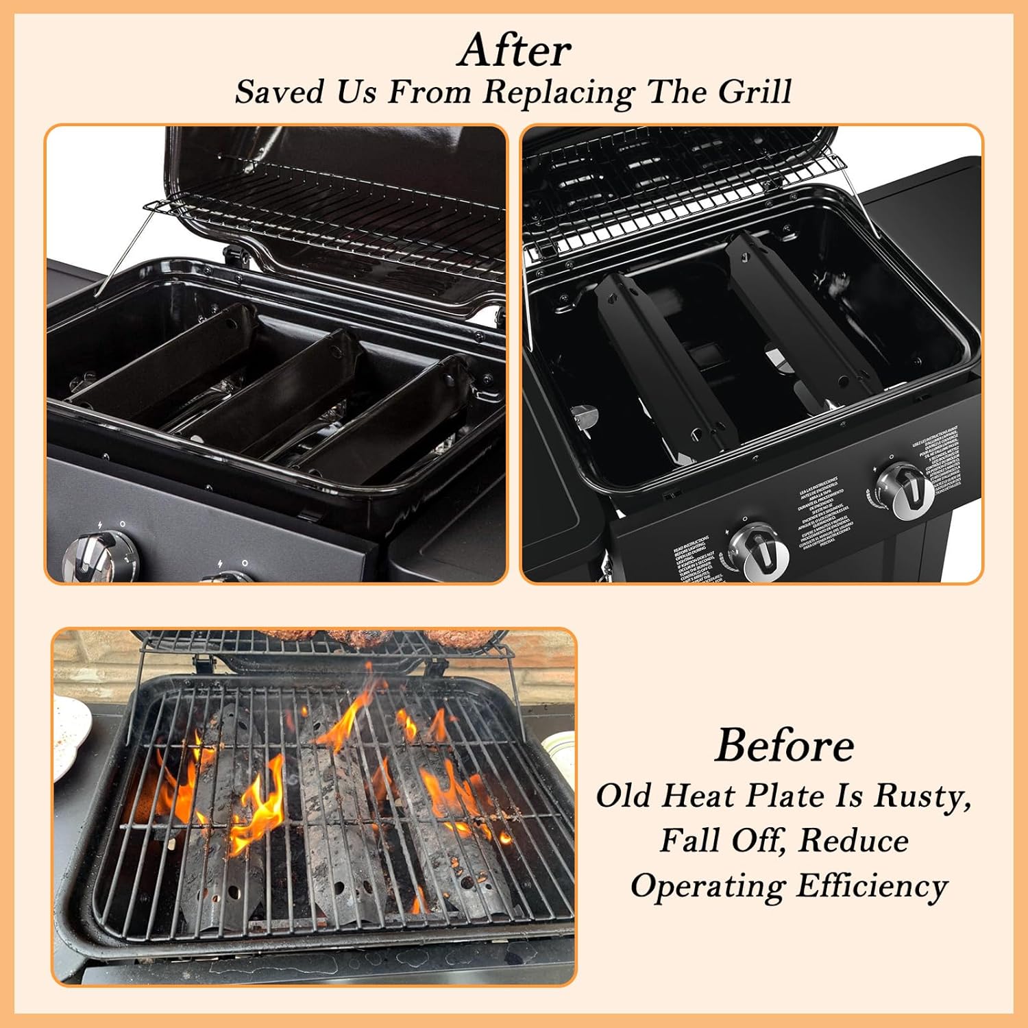 Adviace Grill Replacement Parts for Dyna Glo DGC310CNP-D, DGC310BNP-D, DGC310RNP-D, Grill Cooking Grates, Heat Plates Tents Shields and Burner Tubes for Dyna-Glo 3-Burner Open Cart Propane Gas Grills.