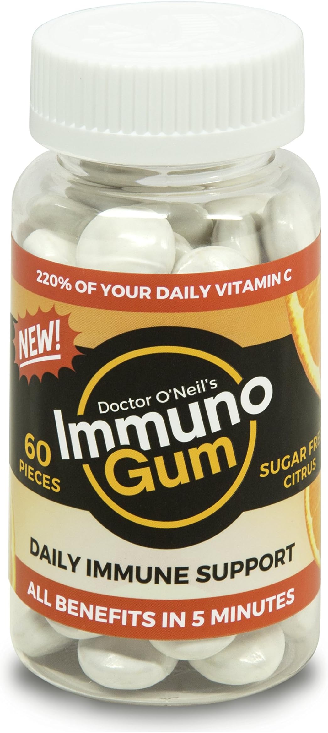 Doctor O'Neil's Immuno Gum Daily Vitamin C Immune Support Formula 60 Pieces, Juicy Citrus