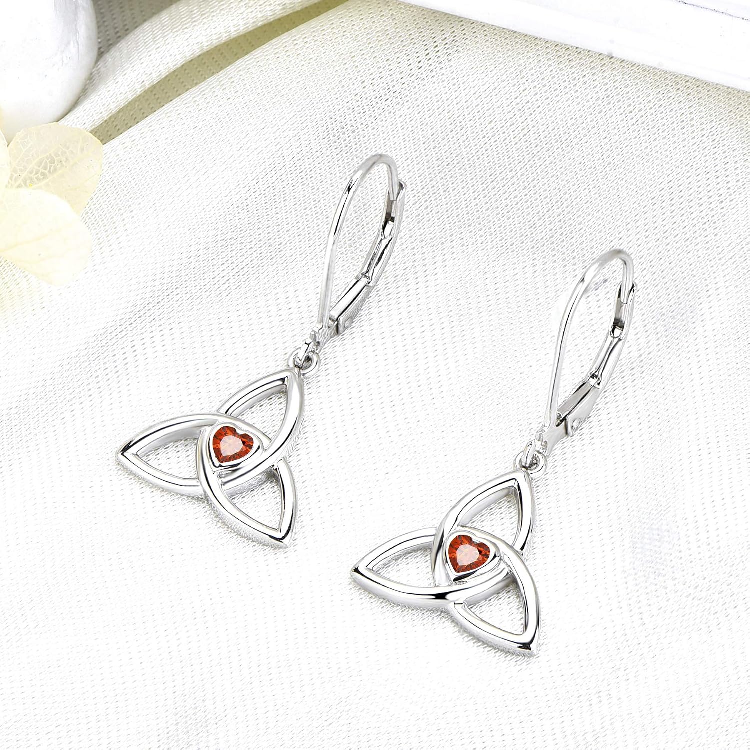JO WISDOM Women Earrings,925 Sterling Silver Triquetra Celtic Trinity Knot Drop & Dangle Earrings with Heart Cut 3A Cubic Zirconia