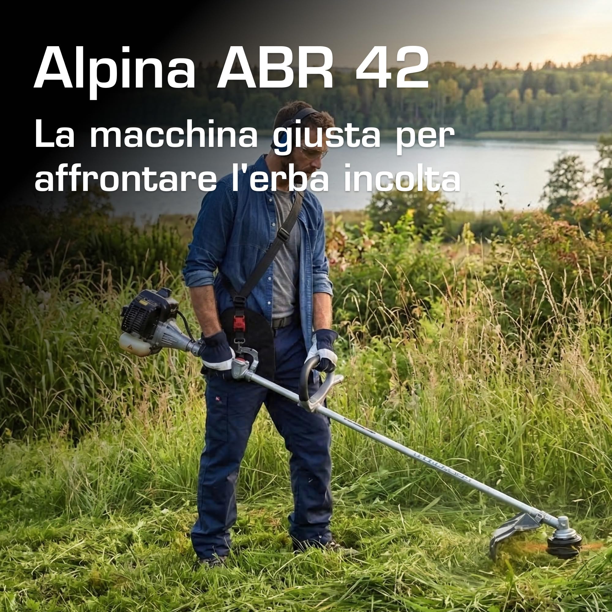 Alpina ABR 42 Decespugliatore, 42,7 cc, 1250 W – Lama 3 Denti, Testina Nylon Tap&Go – Per Giardini E Vegetazione Fitta