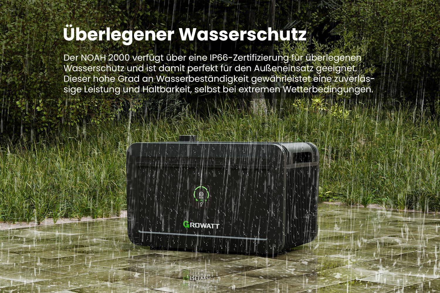 Powerness® 2000W Balkonkraftwerk mit Speicher 2048Wh, Growatt NOAH 2000 mit NEO 800W, 4×500W Full Black Bifaziale Solarmodule, Zubehör Komplettset, Plug & Play (0% MwSt)