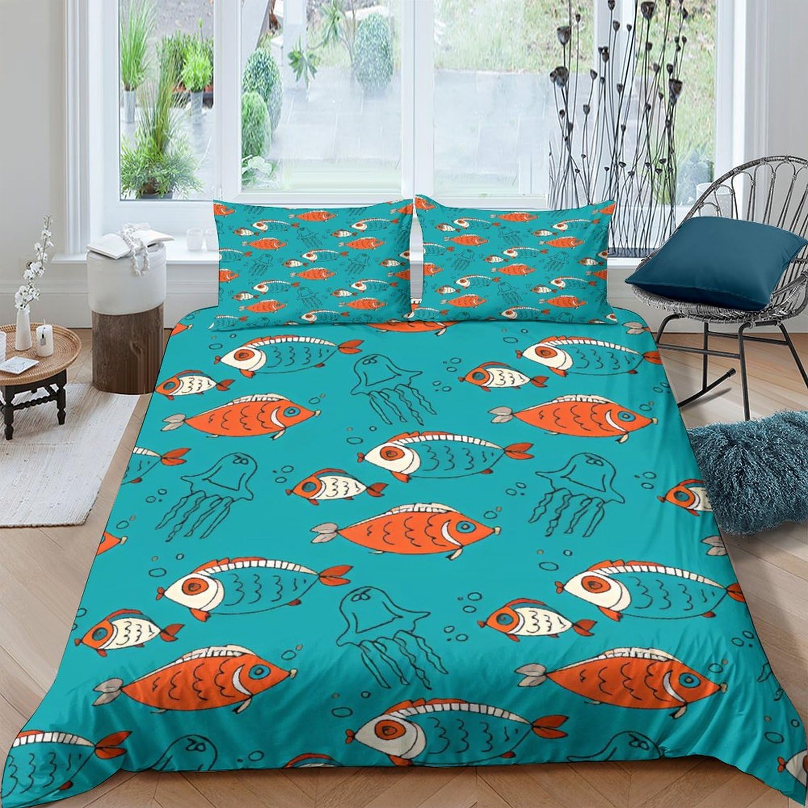Housse de couette poissons 3D : finis les lits ternes et froissés