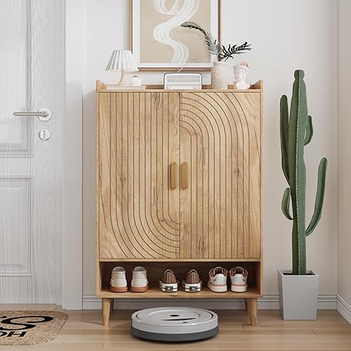 Miniatura 3 de Armario de zapatos con puertas, armario de almacenamiento de zapatos de 6 niveles con estantes ajustables, zapatero independiente organizador de