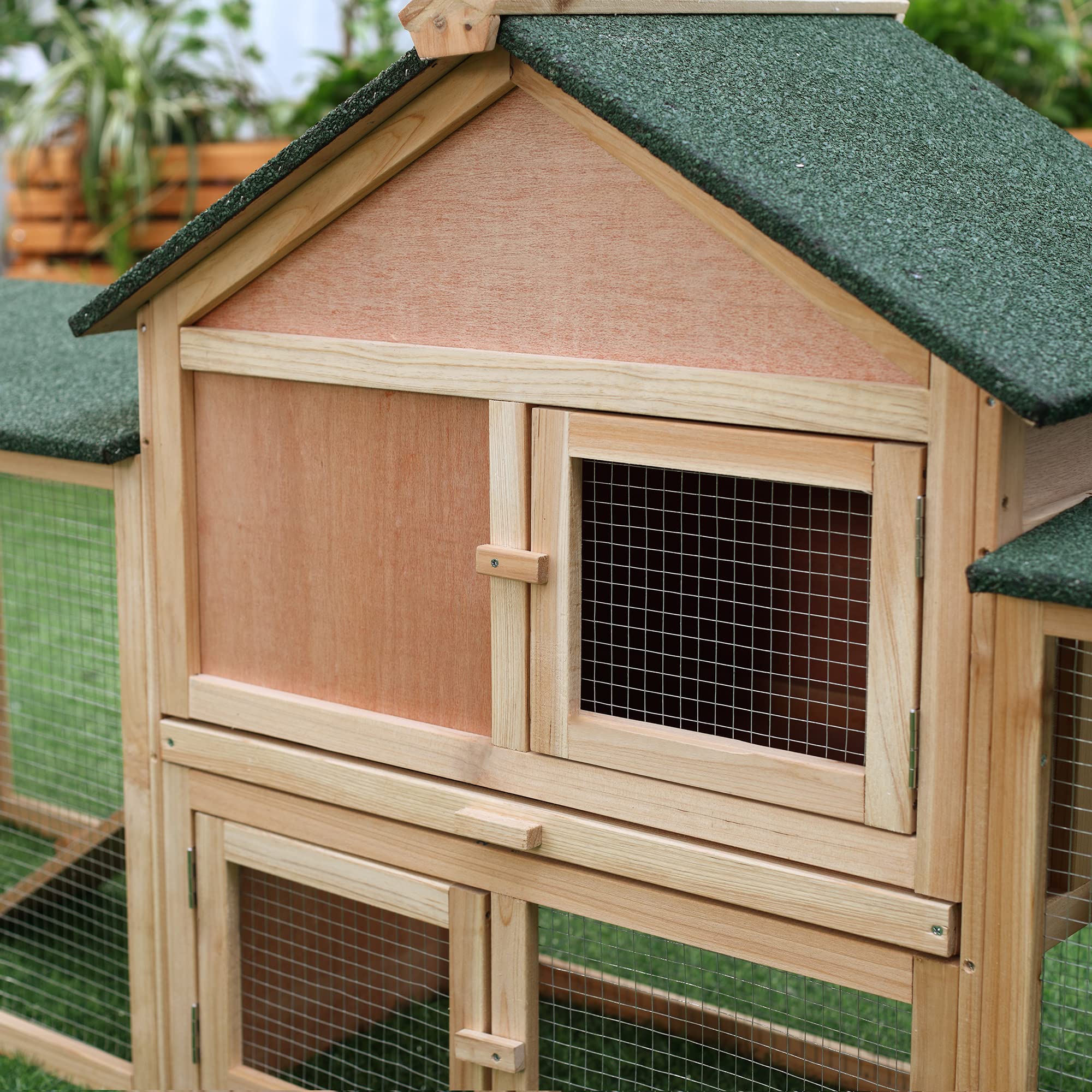 PawHut Clapier Cage à Lapins rongeurs XXL clapier Nain 2 étages Toit bitumé intégral tiroir déjection 210L x 45,5l x 84,5H cm Bois Massif pin pré-huilé