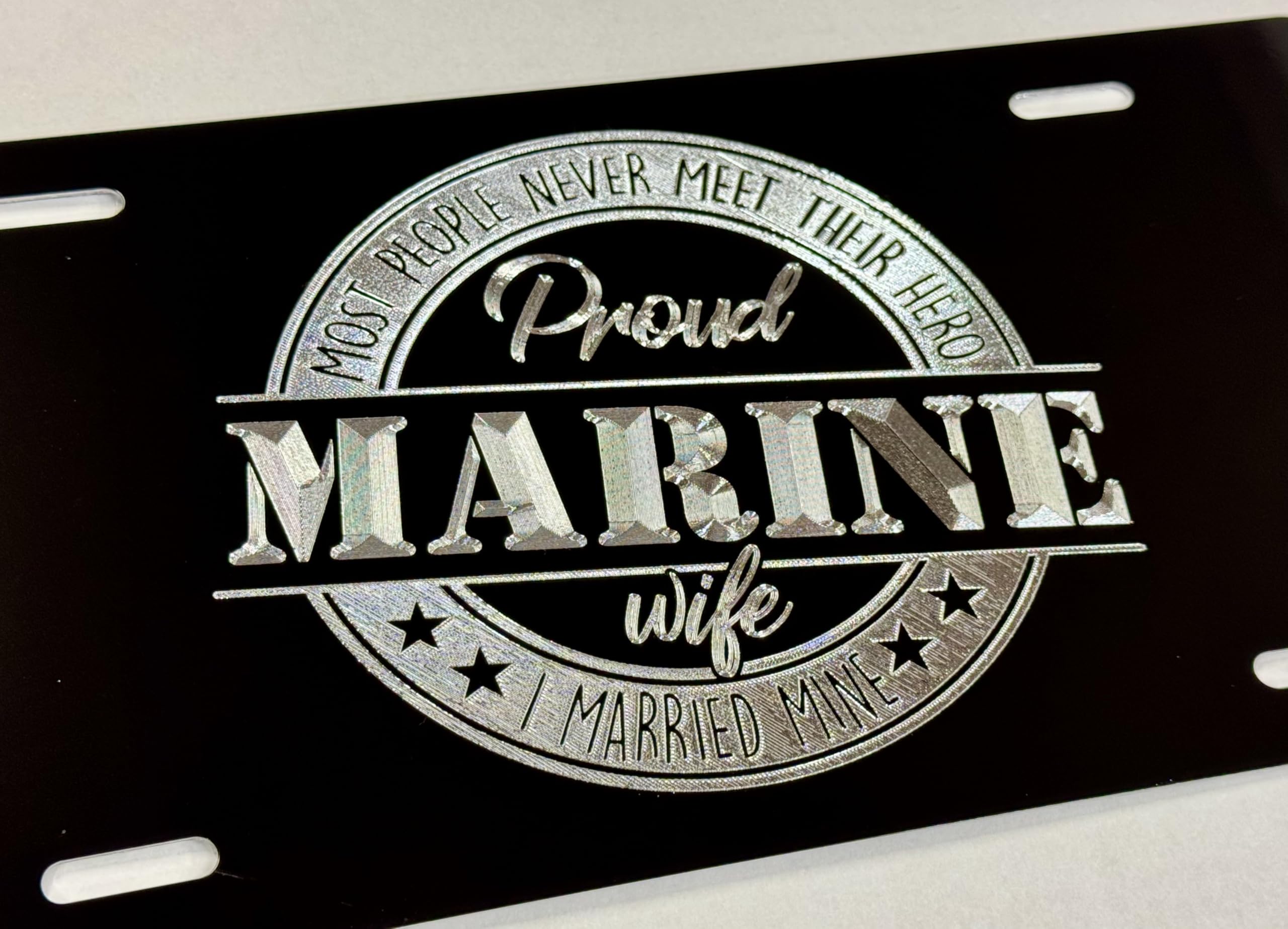 Diamond Etched Engraved Marine Wife Car Tag Decorative Vanity License Plate Gift