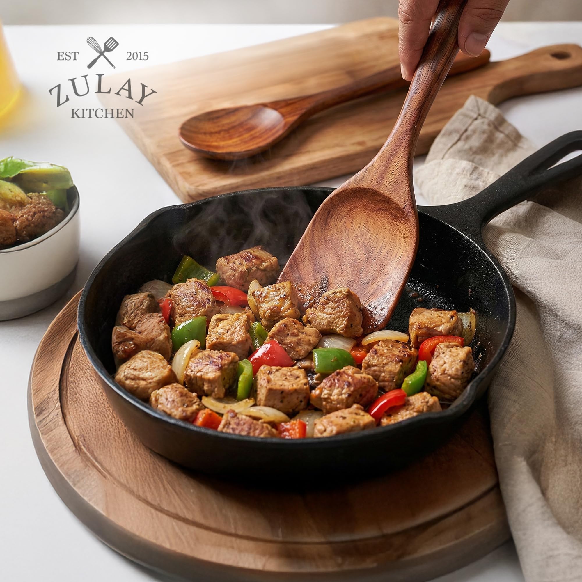 Zulay Kitchen Cucchiai in legno di teak di alta qualità per cucinare, finitura liscia, 8 pezzi, utensili da cucina in legno di teak naturale, antiaderenti, utensili da cucina in legno fatti a mano