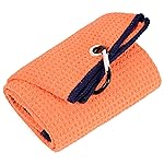 Mile High Life Tri-fold Golf Towel | Premium Microfiber Fabric | Waffle Pattern | with Heavy Duty Carabiner Clip | Golf Towel for Men and Women (Orange)