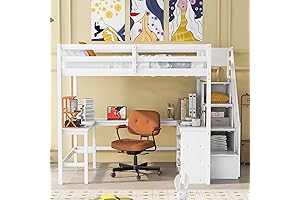 Sturdy Adult Loft Bed with Stairs and Built-in Desk