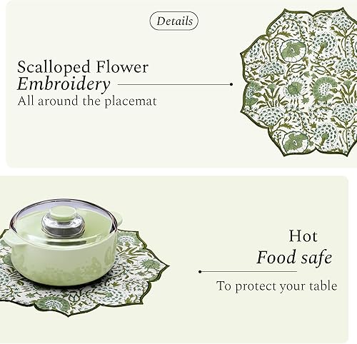 Miniatura 5 de CPC - Juego de 4 manteles individuales de algodón, hechos a mano, doble capa, lavables a máquina, manteles individuales de tela festoneada y