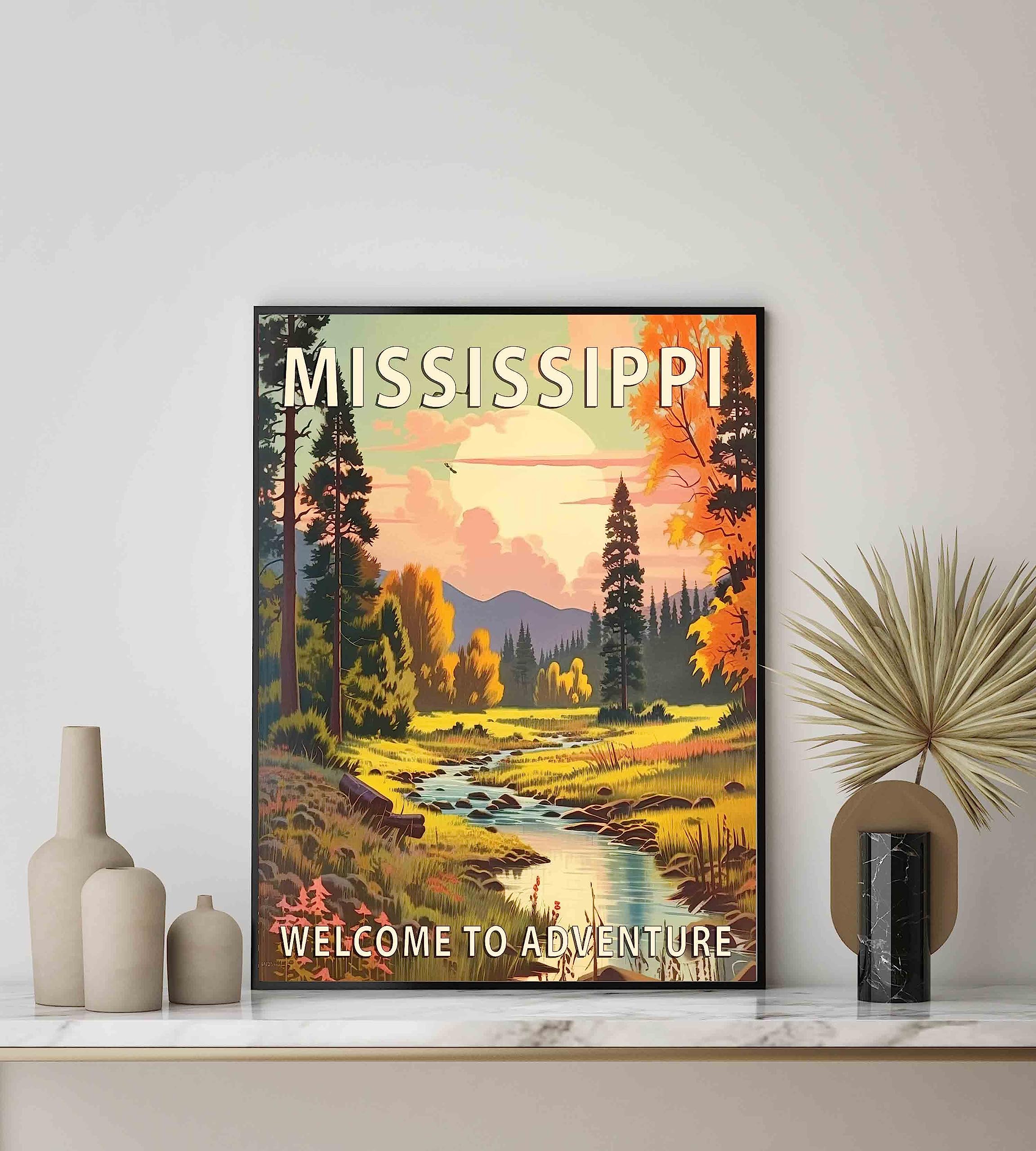 Amazon.com: Mississippi Poster Art Print, Retro States Landscape