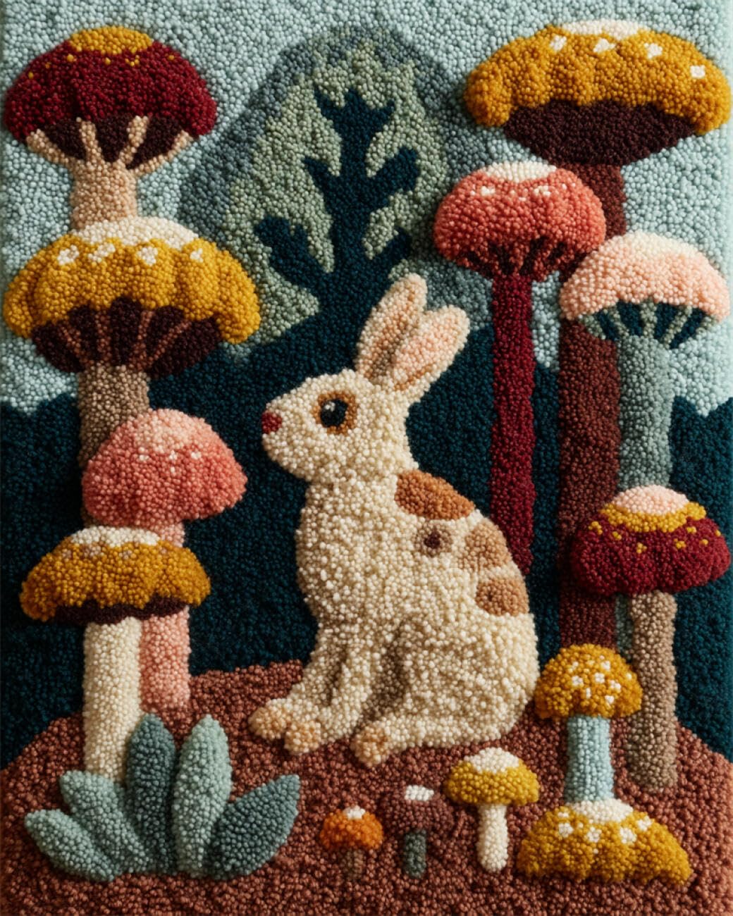 AxiangziK Animal DIY Latch Hook Kits Rabbits and Mushrooms DIY Rug Making Set,Cross Stitch Kit Carpet Making Needlework for Aldult,Home Decor 39x55in