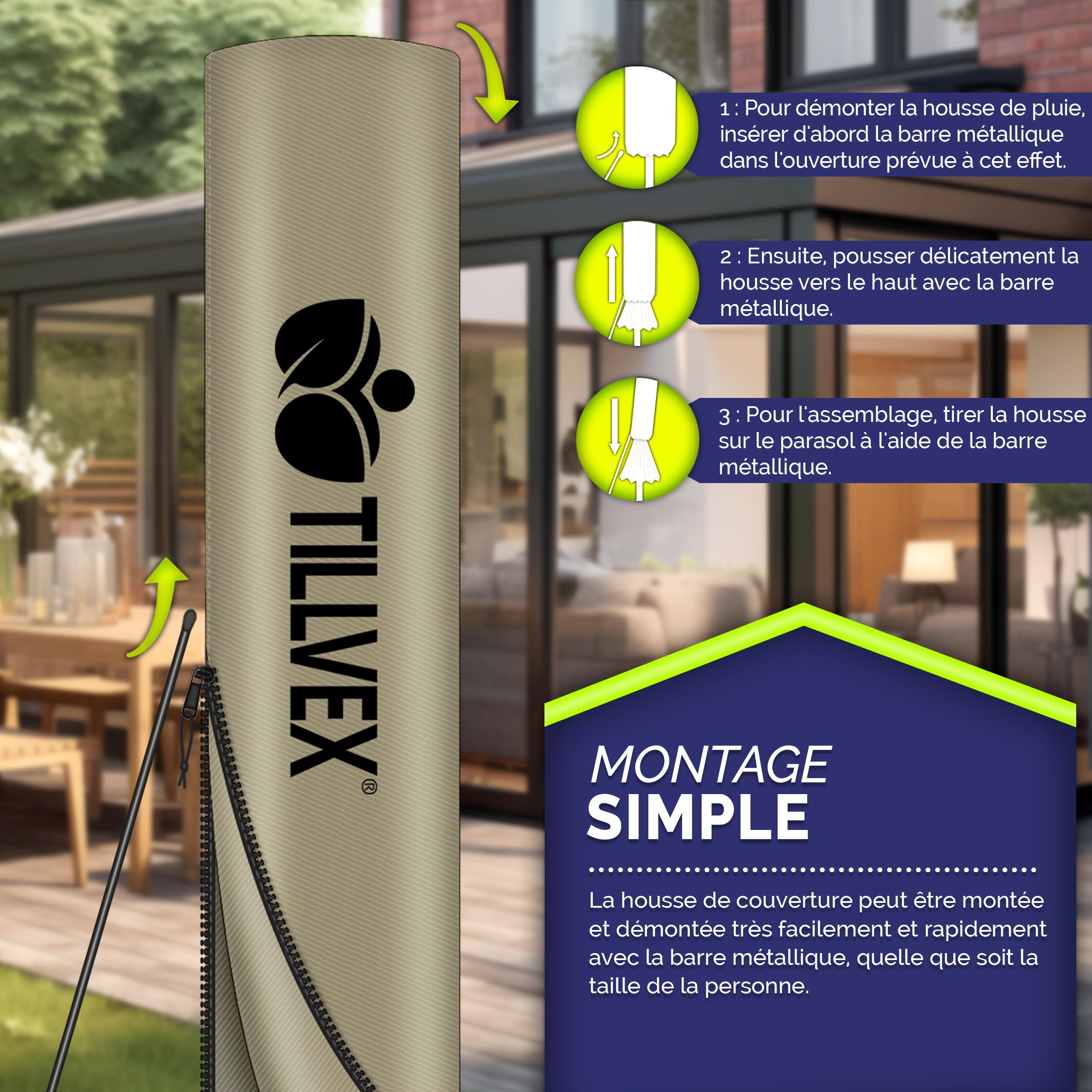 tillvex Parasol déporté hexagonale 3M avec manivelle | Pare-soleil avec pied | Protection UV en aluminium pour le jardin | Parasol à manivelle pour le marché déperlant