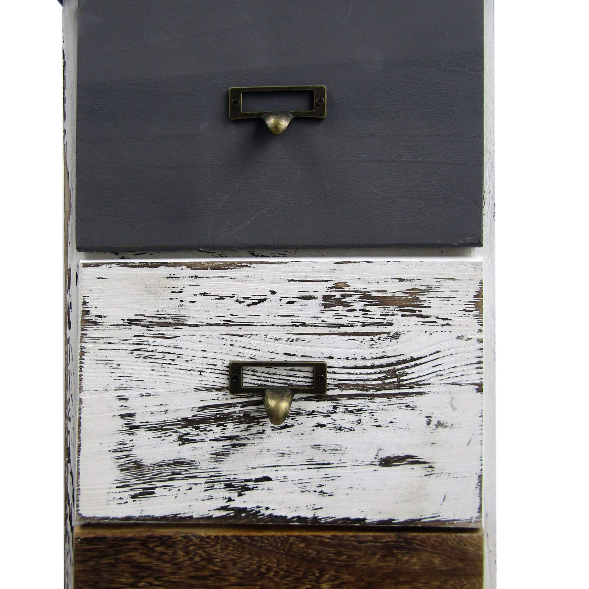 Rebecca Mobili Mesita de Noche 3 Cajones, Madera, Estilo Vintage, Blanco Gris Marrón, para Pasillo- Medidas: 58 x 28 x 28 cm (AxANxFON) - Art. RE6496