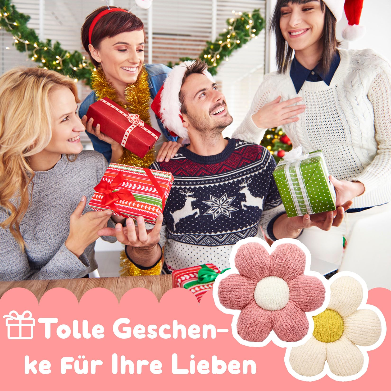 Idota 2 Stück Blumenkissen, 40 x 40 cm Kissen Blumen Niedliche Dekor Kissen Kinderzimmer Tatami Blumenförmiges Blumensitzkissen Plüsch Bodenkissen Weiches Blütenblattkissen für Auto Bett Sofa Boden