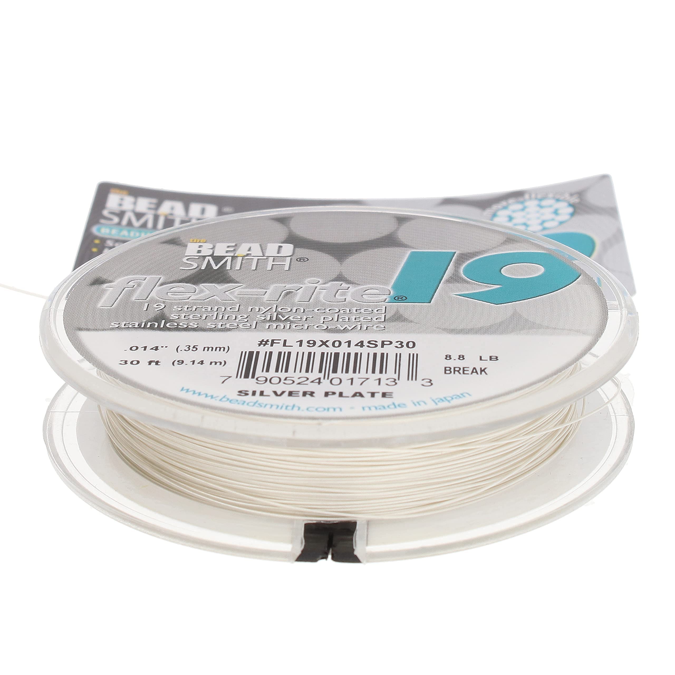 The Beadsmith Flex-Rite 19 Strand Nylon Coated, Stainless-Steel Beading Wire, Jewelry Making Supply (.014 Dia, Silver - 30 Ft)