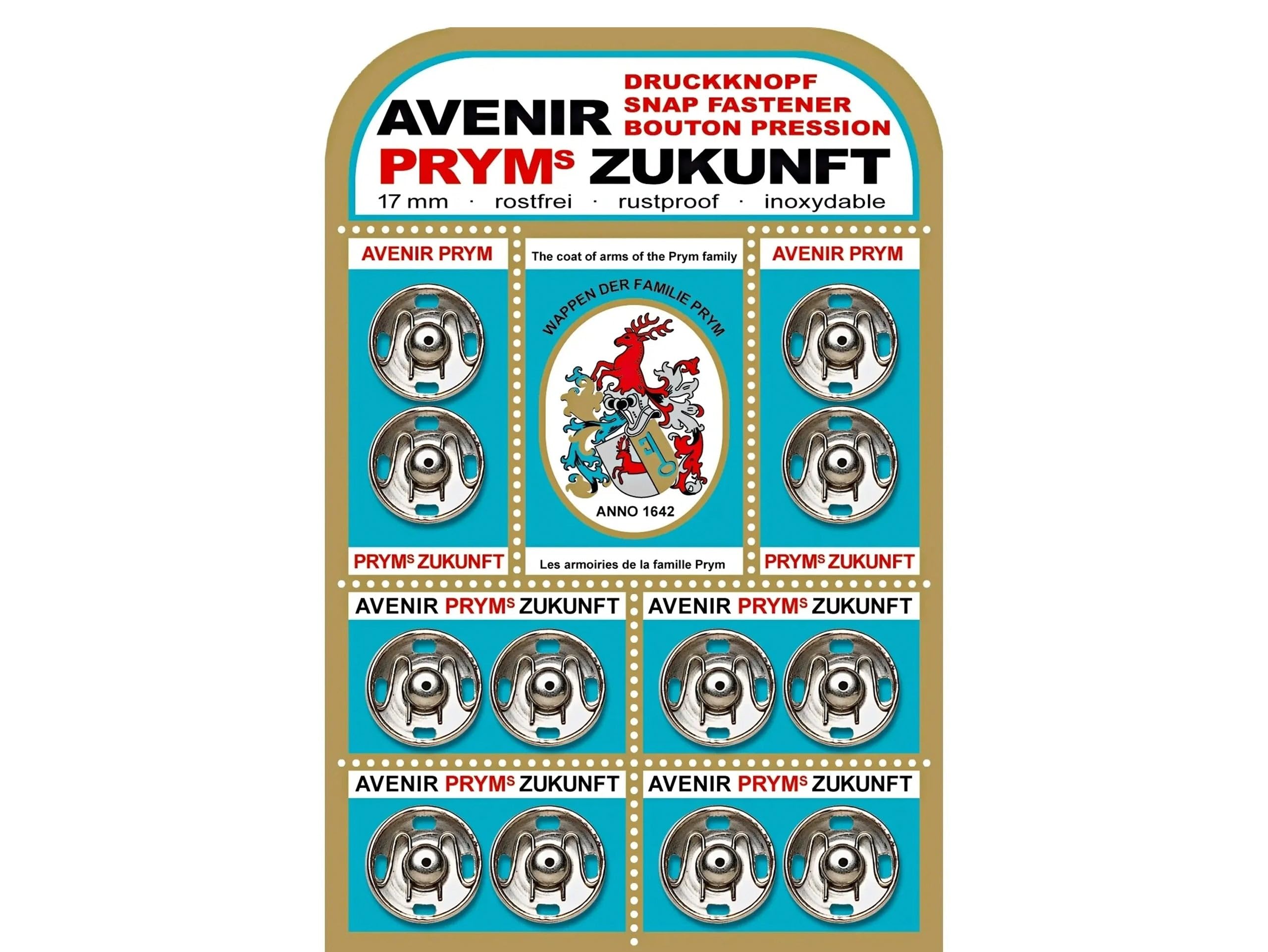 Prym Sew-On Snap Fasteners Zukunft Brass Col 17 Mm Silver