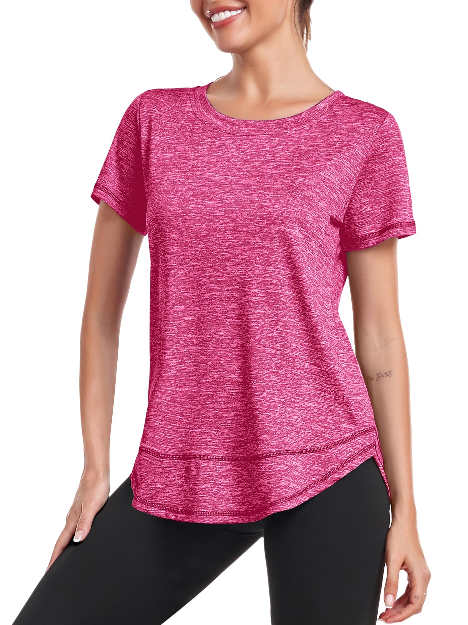 Deaviya Sport T-Shirt Damen, Kurzarmshirt Frauen, Workout Tops Rundhalsausschnitt Athletisch Lässig Laufen Yoga Fitness T-Shirts Locker Tee