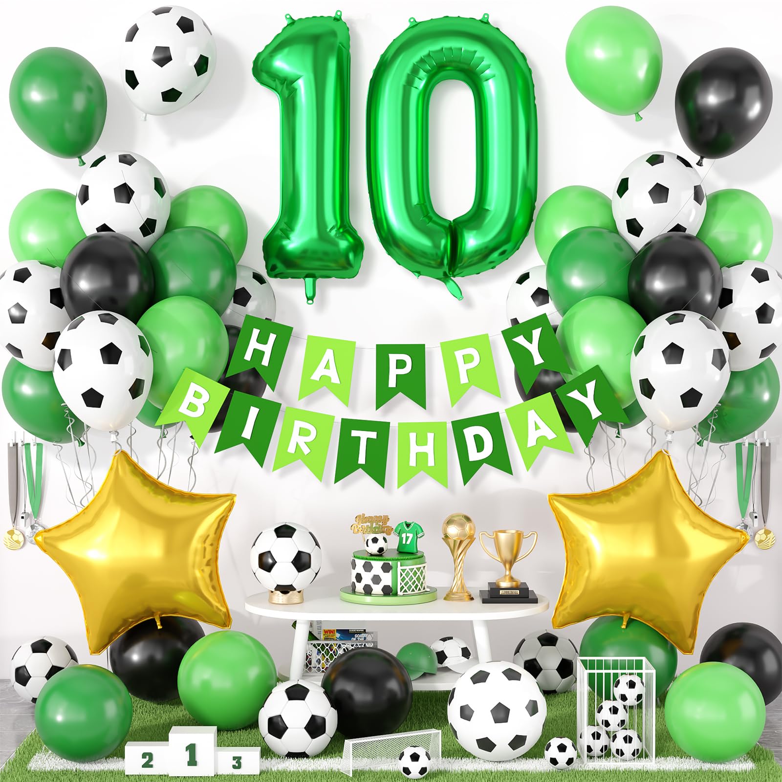 Soccer Balloons Soccer Birthday Party Decorations, 10th Birthday Decoration for Boys, Soccer Party Decorations Supplies with Happy Birthday Banner 32in Foil 10 Balloon