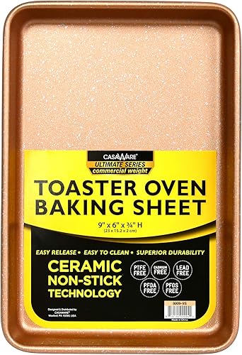 casaWare Horno tostador Ultimate Series de 9 x 6 x 0.75 pulgadas con revestimiento antiadherente de cerámica de peso comercial (granito oro rosa)