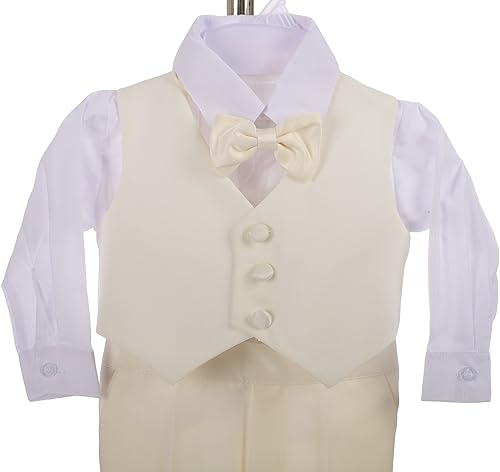 Miniatura 6 de Dressy Daisy Conjunto de 5 piezas de esmoquin para bebé niño pequeño, traje de vestido formal para caballero, traje de boda, negro, blanco, marfil