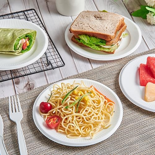 Vista 11 de Vplus Platos de papel pequeños 100% compostables, paquete de 300 platos de papel desechables de 6 pulgadas, biodegradables sin recubrimiento, hechos