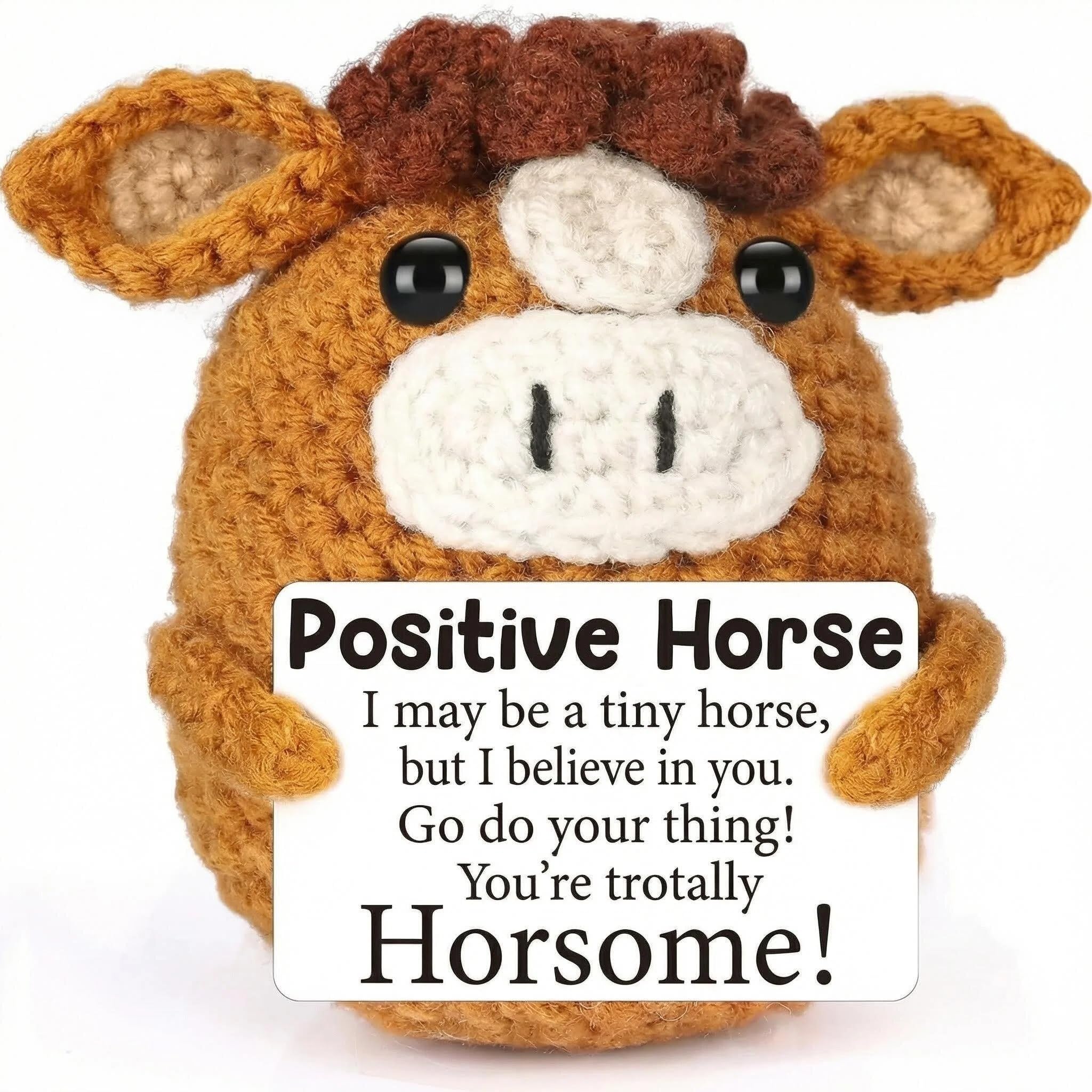 QIANSSE Positive Crochet Horse Gifts for Women, Uplifting Emotional Support Desk Decor for Home Office Thoughtful Crochet Gifts for Horse Lovers
