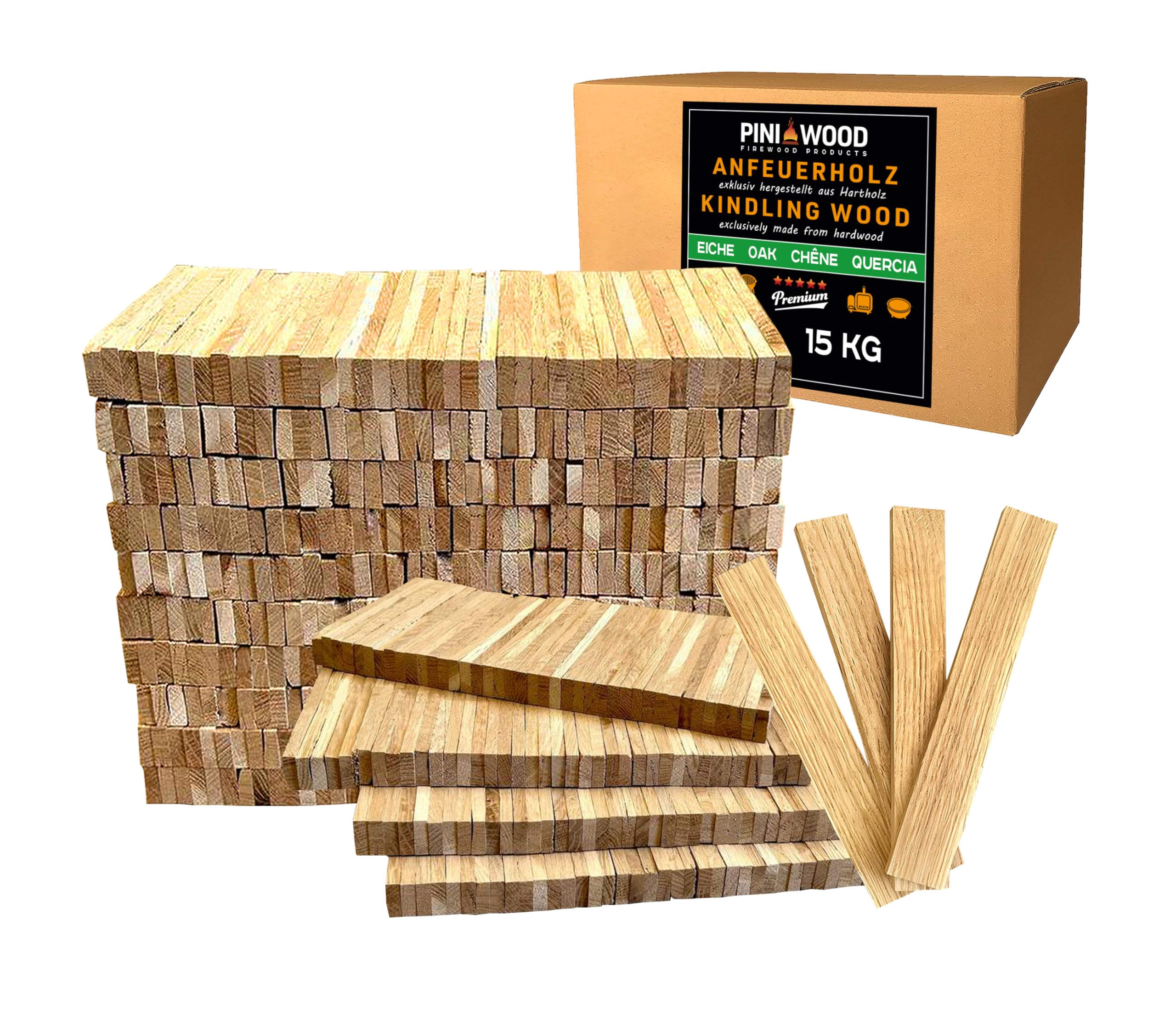 PINI Accendilegna da ardere in legno di quercia, 15 kg, per camino, barbecue, falò, braciere