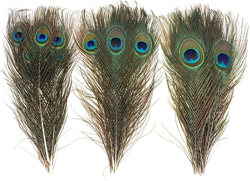 MWOOT 30Pcs Peacock Feathers, Green Peacock Eye Feathers for DIY Crafts Art, Peacock Tail Feathers for Carnival Revelry Masquerade Costume Wedding Holiday Party Decoration (28-32CM)