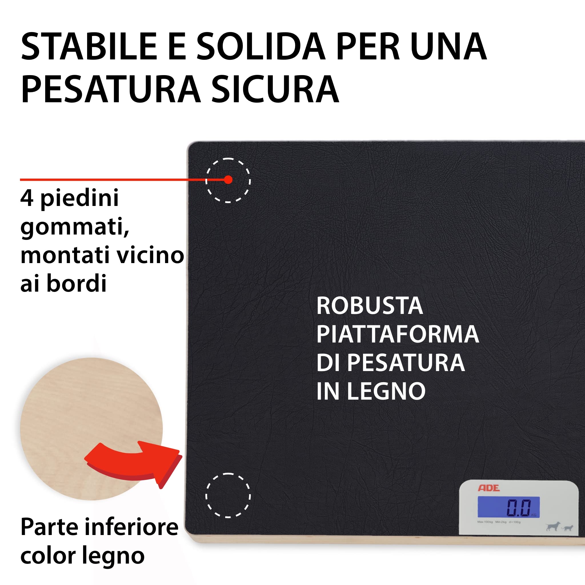 ADE Bilancia digitale per animali domestici fino a 100 kg | bilancia per cani di taglia grande XL | extra leggera e piatta | superficie adatta alle zampe | anche per gatti e piccoli animali