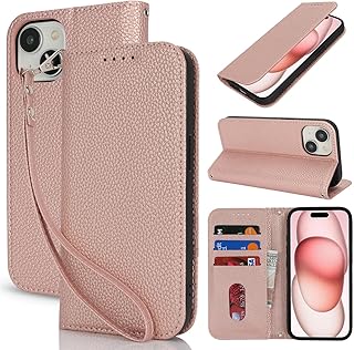 【Hamany】 対応 iPhone 15 ケース 手帳型 ストラップ カード収納 スタンド機能 スマホケース iphone 15 マグネット式 レザー あいふおん15ケース 耐衝撃 耐久性 耐摩擦 携帯ケース -ローズゴールド