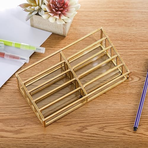 Miniatura 6 de Cedilis Soporte dorado para tarjetas de presentación, soporte para múltiples tarjetas de visita, organizador de tarjetas de visita de vidrio con 10