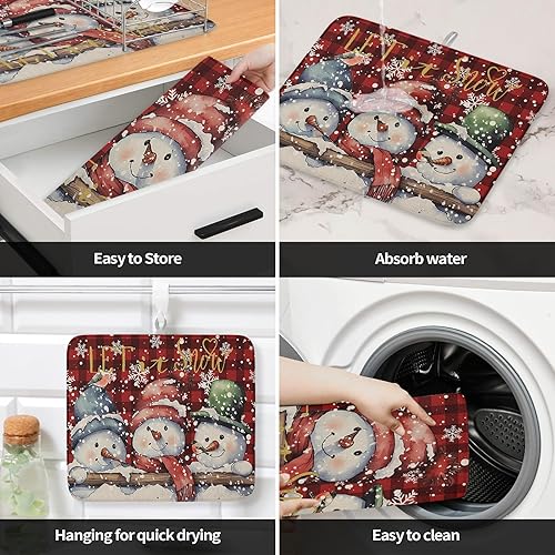 Miniatura 4 de Tapete de secado de platos de muñeco de nieve de Navidad para encimera de cocina, tapete de secado de platos de copo de nieve de invierno de