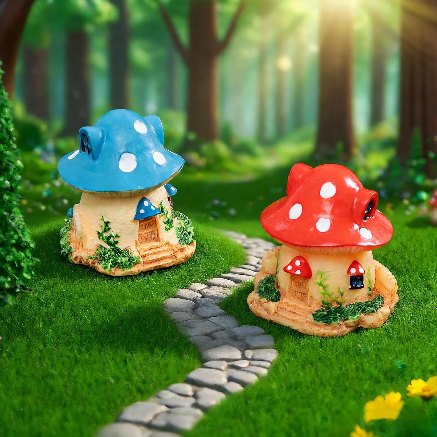 Resin Mushroom House Decor for Fairy Gardens: Durable Mini Figurines for Backyard Succulents & Pots