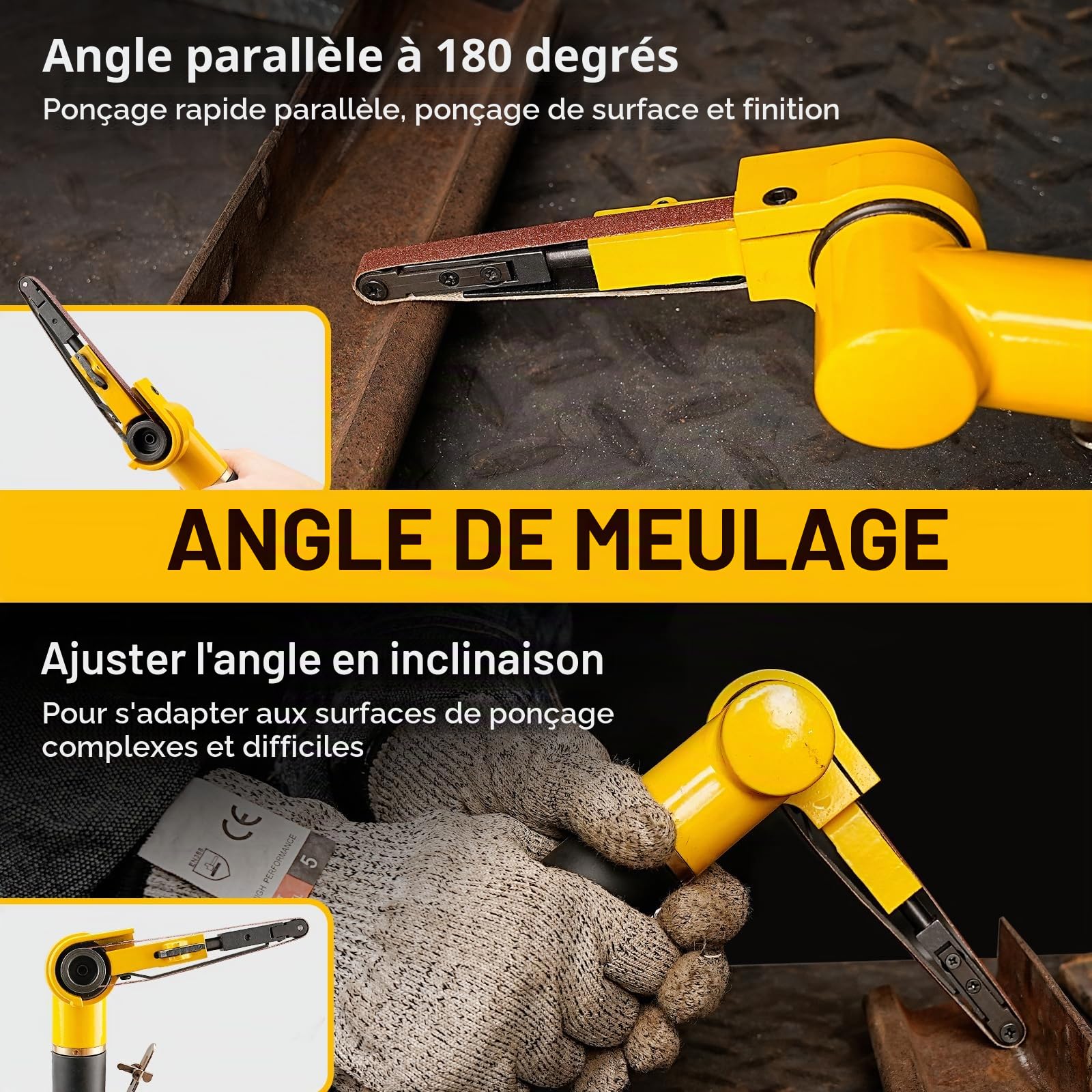 SI FANG Mini Ponceuse à Bande Pneumatique10x330mm14Pcs Abrasifs Bois Métal | Mini-ponceuse pneumatique permettant un ponçage précis dans les recoins étroits, destinée au polissage du métal et du bois