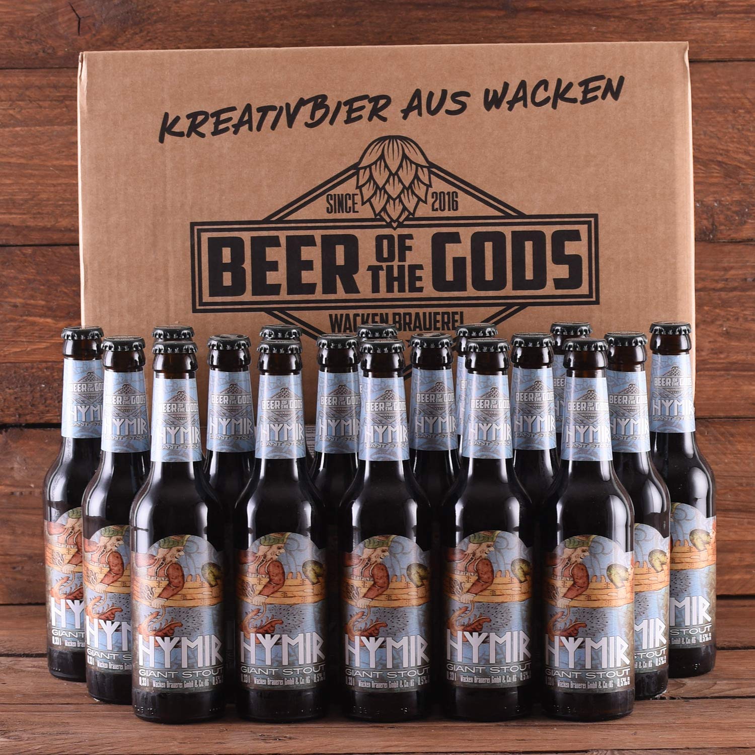 Wacken Brauerei HYMIR Giant Stout - Pack de cervezas caseras - 20 botellas de 0,33 l de cerveza stout oscura - La cerveza de los dioses - 2ª posición del World Beer Award de cervezas negras