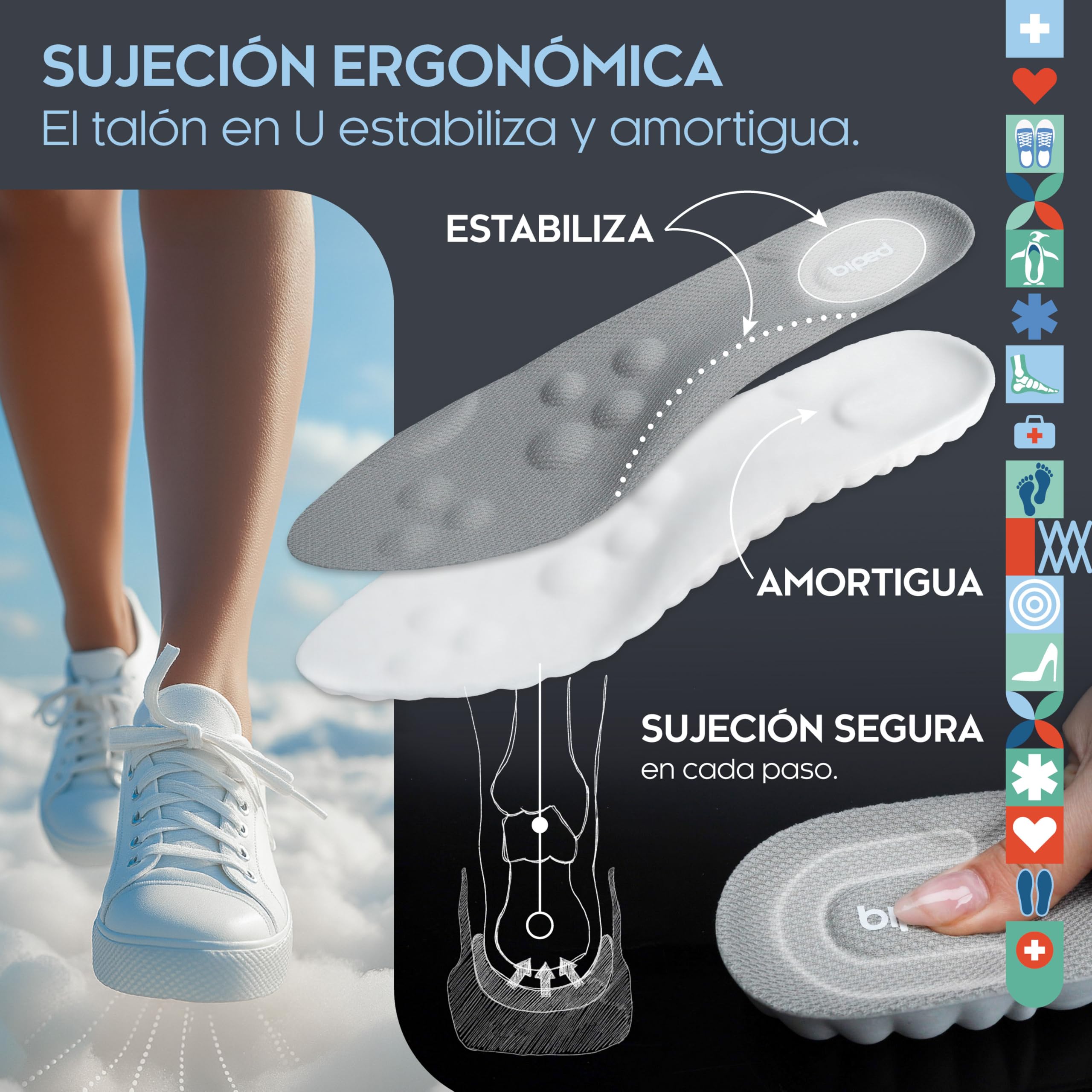 Biped Cloud Plantillas Extra Suaves para Deporte, Uso Diario, Calzado Laboral – Ortopédicas Amortiguadoras con Cojín de Talón