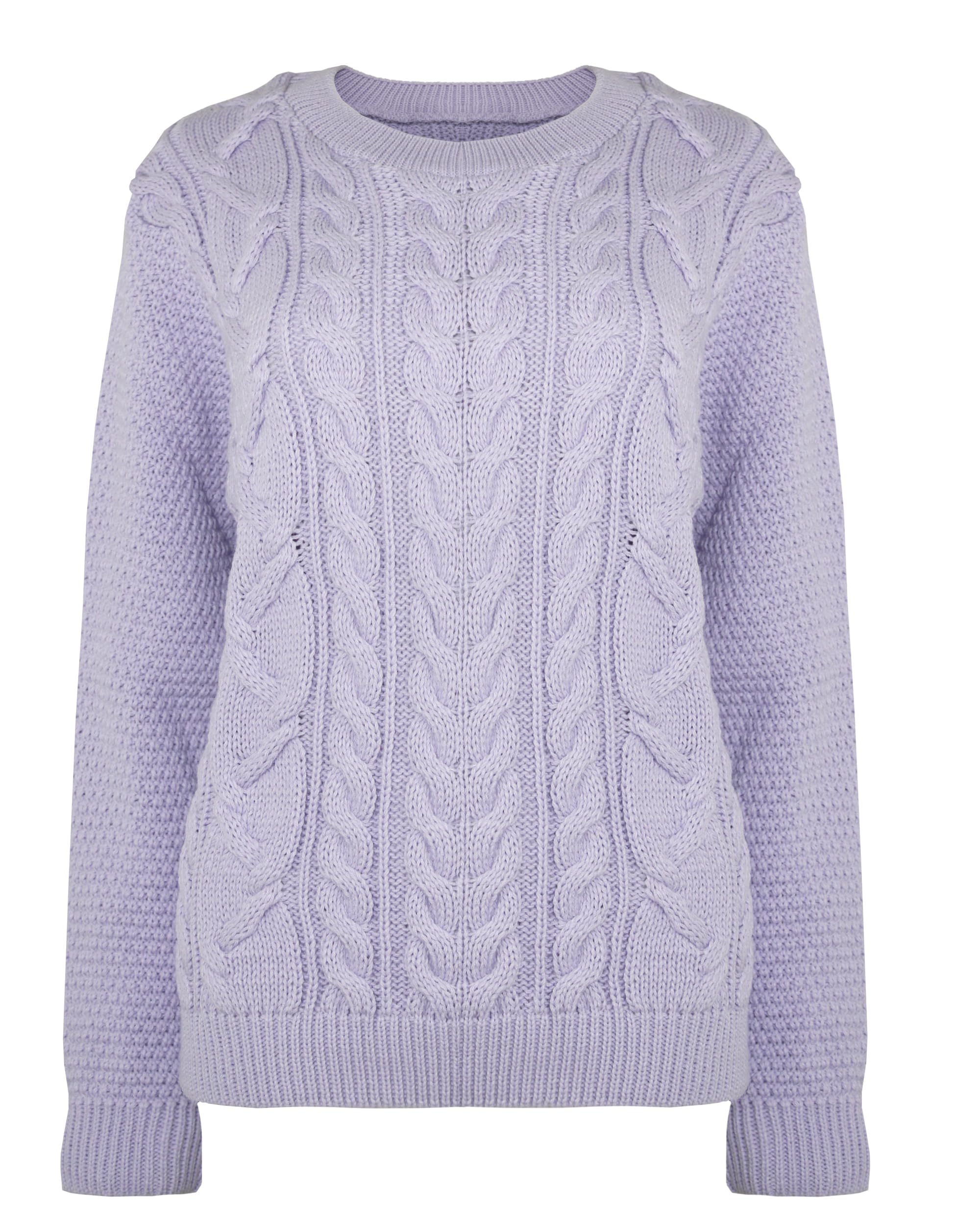 FARKZIQ New Women Ladies Knitted Cable Long Sleeve Warm Chunky Sweater Knitwear Jumper Tops Pullover Crew Neck[Lilac,SM]
