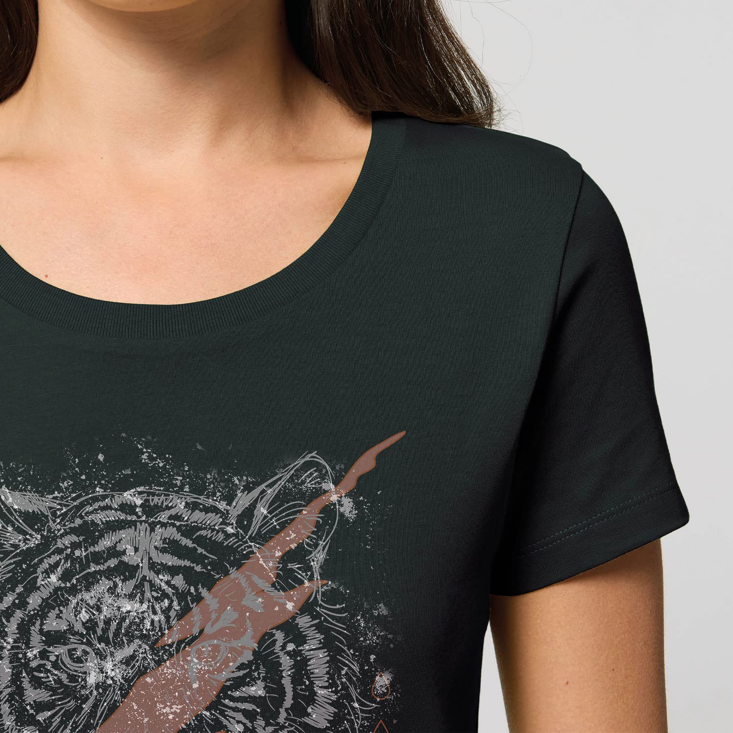 Damski T-Shirt Expresser - Tygrys Vintage - Sportowy styl Street-Style Basic T-Shirt z bawełny organicznej na wiosnę i lato