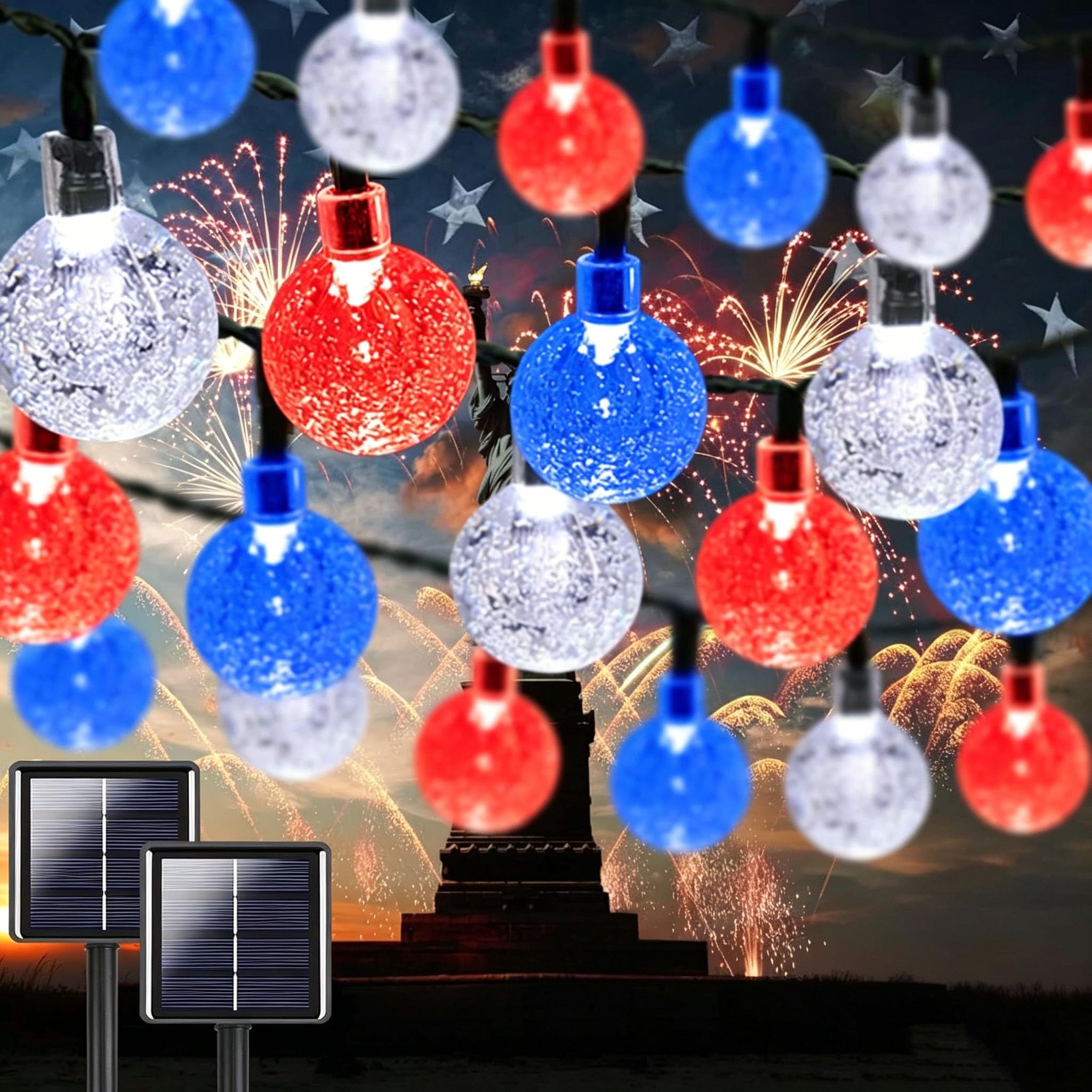 Hiseng Solar Lichterkette Outdoor 10m 100 LED, IP65 Wasserdicht Lichterkette Außen Solar mit 8 Modi für Garten, Balkon Deko Warmweiß Solarlichterkette Wetterfest (Rot Weiß,32M)