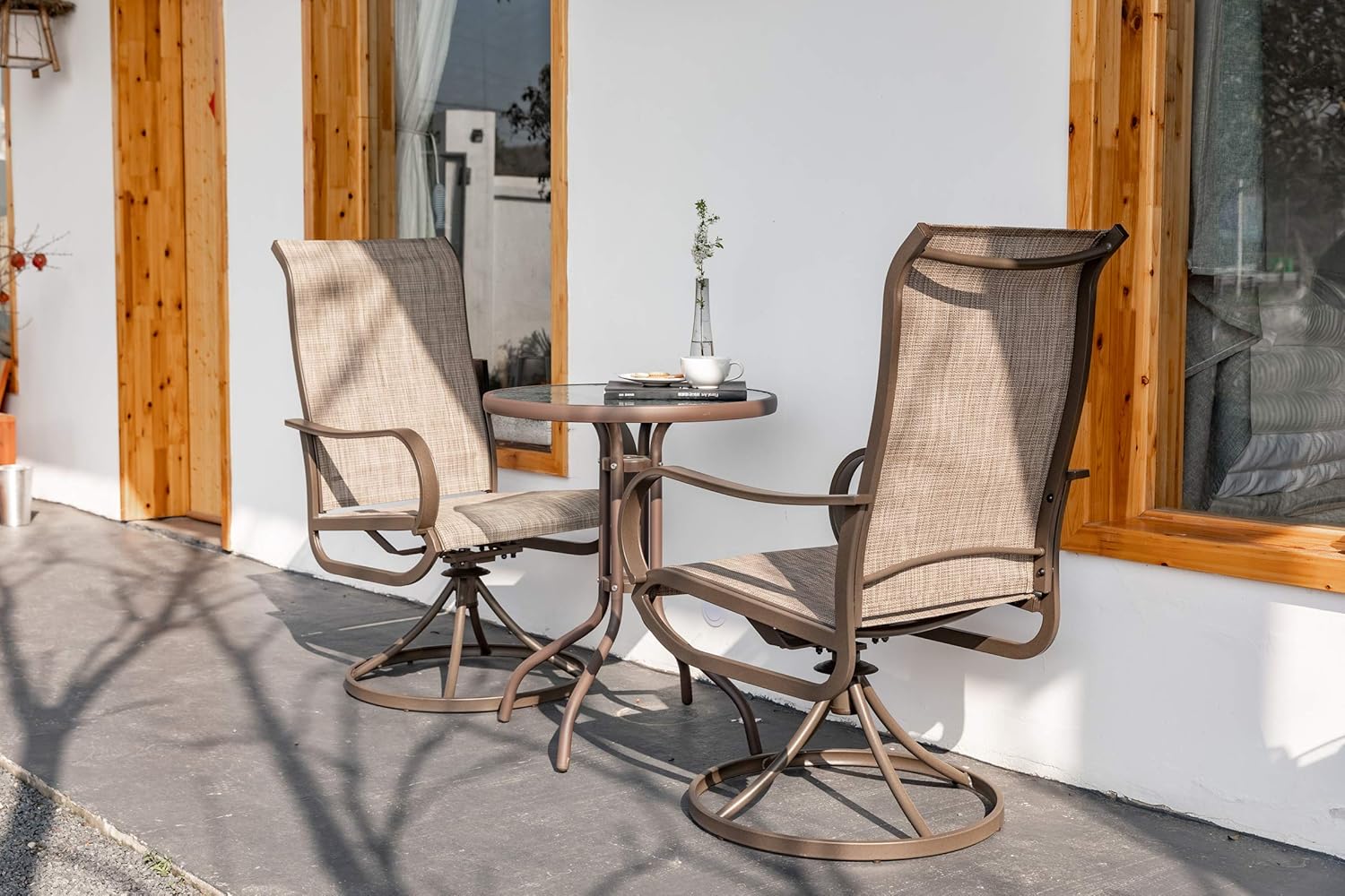 Patio Swivel Dining Chairs Set of 2 Outdoor Kitchen Garden Furniture Metal Chair with Textilene Mesh Fabric : Patio, Lawn & Garden